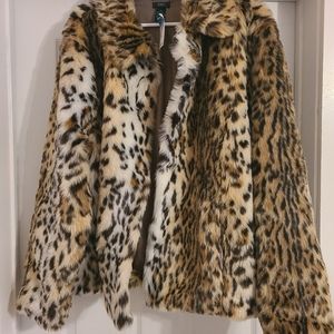 Rue21 faux fur leopard coat jacket vegan